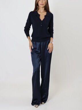 April Seven Navy Satin pants petite